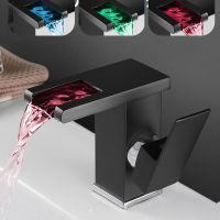 Luminous Basin Sink Bathroom Faucet Deck Mounted Hot Cold Water Temperature Control Color Changing Taps Kitchen Sink Mixer Tap