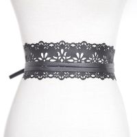 Women Hollow Pu Belt New Pattern Wide Bow Belts for Women Black Long Waistband Female Dress Fashion