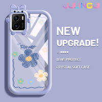 Jjlingji เคสสำหรับ VIVO Y15s Y15a Y01แฟชั่นลายดอกไม้สดสีสันสดใสน่ารักน้อยมอนสเตอร์เลนส์กล้องถ่ายรูปแบบนิ่มกันกระแทกแบบใสเคสมือถือความคิดสร้างสรรค์โปร่งใสเรียบง่ายฝาครอบป้องกันซิลิโคน