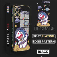 เคส PMP เคส Hp สำหรับ Motorola Moto G53 5G ฟรีสายคล้อง + การ์ตูนโดราเอมอนอวกาศนักบินอวกาศขอบสี่เหลี่ยมลายเคสโทรศัพท์ชุบเคสโทรศัพท์สุดหรู