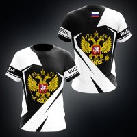 Russia Flag &amp; Coat of Arms Graphic Tee Summer Casual Streetwear Mens Fashion O-neck T-shirts Boys Oversized Short Sleeve Tops