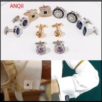 ANQII Super Shinny Gift มงกุฎ สีขาว Cufflinks for Mens เสื้อเชิ้ต Cuff Links Novelty Luxury สีน้ำเงิน