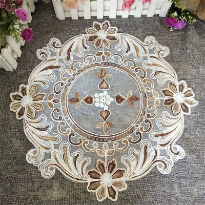 【CW】☈☏▦  European Embroidery Round Placemat Bedroom Balcony Coaster Table Food Dessert Fruit Plate Beverage Cover