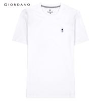 GIORDANO เสื้อยืดผู้ชาย คอกลม - Mens Classic Man Tees เก็บ สั้น เสื้อยืดคอกลมผ้าฝ้าย