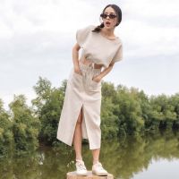 Biary - Linen Set Mist top &amp; Flow skirt ขายแยกชิ้น (BEIGE COLOR)