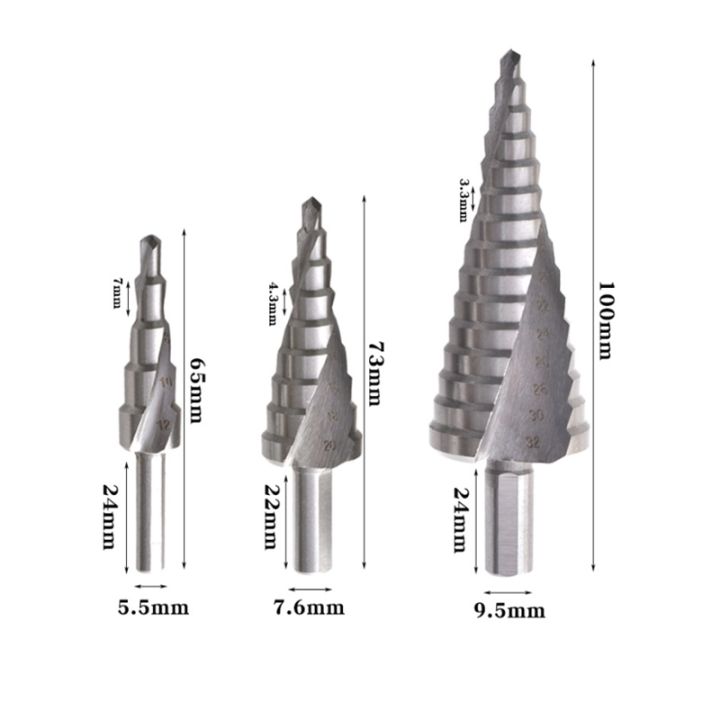 3-12mm-4-12mm-4-20mm-hss-straight-flute-step-drill-bit-silver-wood-metal-hole-cutter-coring-tool-set