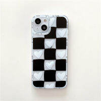 Funda for IPhone 13 12 11 Pro Max XR XsMax Black White Plaid Love Heart Pattern Covers 13Mini SE  7 8 Plus Clear Phone Case