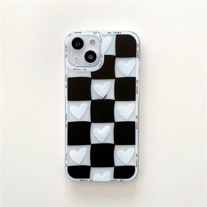 funda-for-iphone-13-12-11-pro-max-xr-xsmax-black-white-plaid-love-heart-pattern-covers-13mini-se-7-8-plus-clear-phone-case