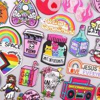 Cartoon/Bottle Embroidered Patches For Clothing Stickers Rainbow Patch Iron On Patches On Clothes DIY Animal Sewing Applique