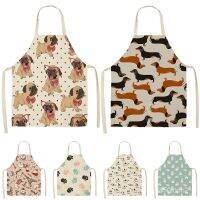 Bulldog Dachshund Pug Dog Printed Kitchen Apron for Woman Cotton Linen Home Cooking Waist Baking Cleaning Tool