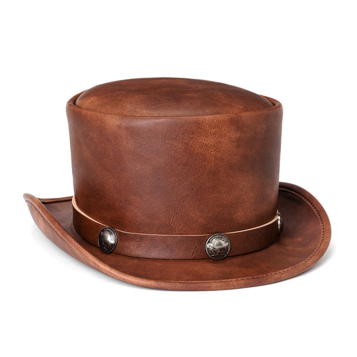 european-and-american-punk-halloween-new-industrial-retro-style-pu-leather-dome-neutral-magic-hat-gentleman-party-top-hat-for-women