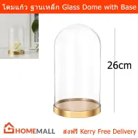 โดมแก้ว พร้อมฐานเหล็กสีทอง สูง26ซม. (1ชุด) Glass Dome with Stainless Steel Base Height 26cm (1 set)