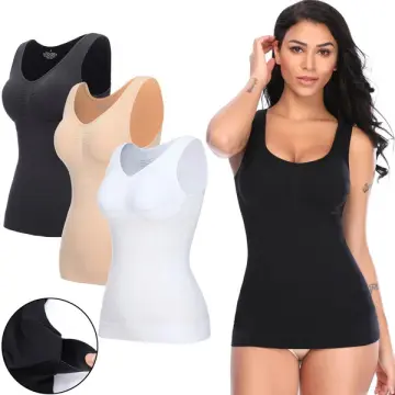 Women's Camisole Tops With Built In Bra Neck Vest Padded Slim Fit Tank Tops