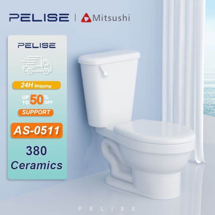 Pelise Ceramic Water Saving Toilet Bowl Set With Seat Cover And Flush