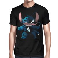 Cartoon Lilo &amp; Stitch graphic cotton O-neck T-shirt for men