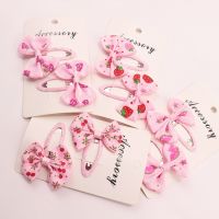 2PCS Princess Cute Print Bow Girls Hairpins Children Headwear Hairgrip Hair Clips Barrettes Hair Accessories