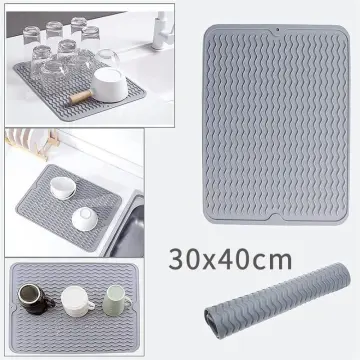 Rectangle Silicone Drain Mat Drying Dishes Pad Heat Resistant Slip Proof  Tray(grey)