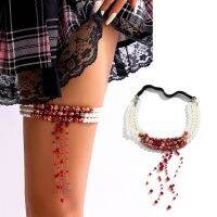 ？》：“： Gothic Blood-Stained Imitation Pearls  Ornament Novel Halloween Blood Drop Tassels Body Thigh Chain For Women Girls