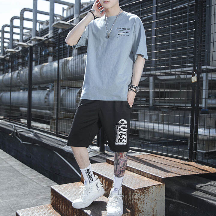 summer-2-piece-set-men-casual-t-shirt-shorts-sets-2022-sportswear-jogging-pants-t-shirt-streetwear-solid-print-tops-tshirts-5xl