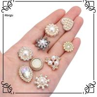 WANGU 10PCS งานฝีมือ DIY คริสตัล รูปดอกไม้ กิ๊บติดผมไข่มุก กระดุมมุก ปุ่ม Rhinestone เครื่องประดับศีรษะ