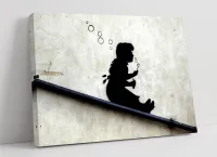 Banksy สไลด์เด็กผู้หญิงสีดำและสีขาวศิลปะบนผืนผ้าใบสำหรับติดกำแพงพิมพ์กราฟฟิตีงานศิลปะสตรีท1ชิ้นมีกรอบหรือไร้กรอบ