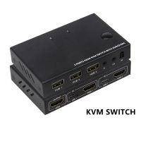 Hot K สวิตช์ KVM พร้อมไมค์ออดิโอสวิตช์ HDMI-USB ที่เข้ากันได้ C รีโมทคอนโทรล IR เครื่องพิมพ์สำหรับคอมพิวเตอร์พีซีเมาส์และคีย์บอร์ด