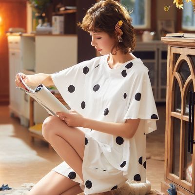 Uniqlo High quality new [gift gift] pajamas womens summer cotton short-sleeved shorts student loose Korean version sweet and can be worn outside home clothes original