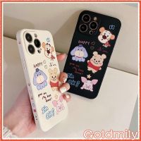 ? เคสไอโฟ14นวินนี่เดอะพูห์ IPhone 13 ลายแถบข้างการ์ตูนขอบเหลี่ยมซิลิโคนสำหรับ เคส เคสไอโฟน11 6 plus iPhone 12 14 เคสไอโฟนXR XS เคสไอโฟน7พ