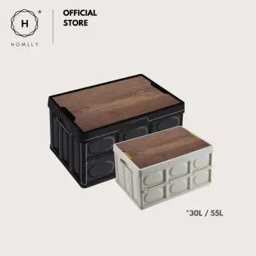 Homlly Collapsible Storage Box Crates with Wood Tabletop Lid