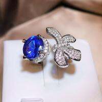 แหวน925 Women39สีน้ำเงินใบหม่อนรูปโบว์น่ารักหวาน2022วงแหวนเครื่องประดับงานแต่งงานงานปาร์ตี้
