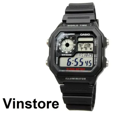 CASIO Standard AE1200WH-1A Black World Time Digital Watch