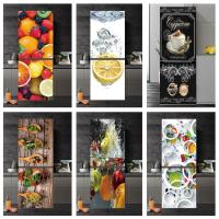 Customized Delicious Fruit Refrigerator Sticker Adhesive Waterproof 3D Wallpaper for Kitchen Closet Fridge Stickers Door Mural Wall Stickers Decals