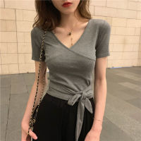 Plain Tshirt for Women Short Sleeve Slim Tops Summer Fashion V Neck Tee Korean Style T Shirt On Sale