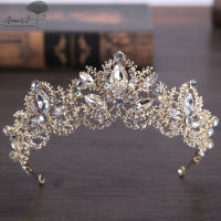 Amart ใหม่ Handmade Vintage Baroque Crown Gold Plated Pearls Tiara สำหรับเจ้าสาว Headpiece Queen ดอกไม้ Crowns อุปกรณ์เสริมผม