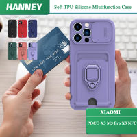 HANNEY For Xiaomi POCO X3 Pro X3 NFC M3 Pro Phone Case Soft TPU Silicone Push Pull Camera Protection with Card Holder Pocket and Ring Holder Shockproo