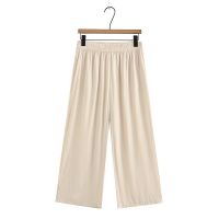 【มีไซส์ใหญ่】Plus Size XL-4XL Womens Solid Color Wide Leg Long Pants Elastic Waist Casual Fashion All Matching Female Trousers