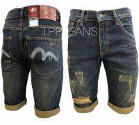 TPPJEANS Eviขาสั้นยีนส์ชาย สีฟอกสนิมแต่งขาดสวยเซอร์ สกรีนเทา ทรงสวย งานดี Size 28”-50”