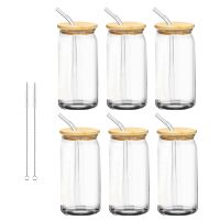 12 Pieces 16Oz Beer Can Glass with Lids and Straw, Can Shaped Glass Cups Glass Cups Beer Can Glass Cute Tumbler Cup