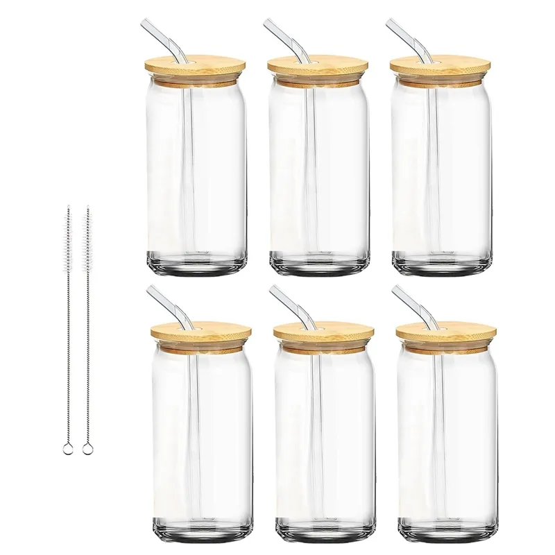 Beer can shape glass Tumbler w/Bamboo lid, Glass Straw