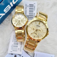 นาฬิกาคู่รัก Casio รุ่น MTP-V300G-9Aและ LTP-V300G-9A สายแสตนเลสสีทอง หน้าปัดทอง - ของแท้ 100% รับประกันสินค้า 1 ปีเต็ม