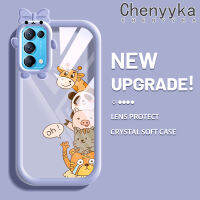 เคส Chenyyka สำหรับ OPPO Reno 5 4G Reno 5 5G Reno5 K เคส X3 Lite กระแสแฟชั่นแบรนด์มีโบว์สีรูปสัตว์เคสนิ่มน่ารักเคสใสกรอบสีเคสกันกระแทกกล้อง