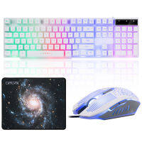 คีย์บอร์ดเกมและเมาส์ Combo LED Breathing Backlit USB Wired Full Key Professional เมาส์สีสันสดใส3200 DPI Mechanical Feel