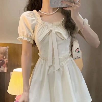 2022 Women Mini Dress Summer A Line Pleated Short Dresses for Girl Cute Kawaii Fairycore Fairy Core Clothes Clothing Cottagecore