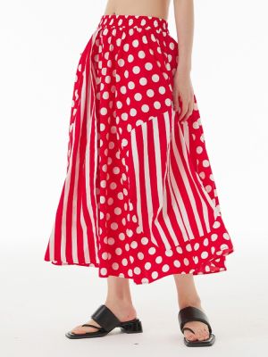 XITAO Skirt Pocket Casual Women Striped Dot Skirt