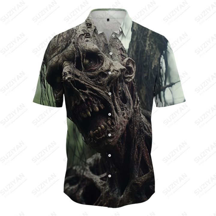 เสื้อเชิ้ตสตรีทเสื้อผ้าลำลอง3d-แนวสตรีทของผู้ชายเสื้อพิมพ์ลายซอมบี้แนวสยองขวัญเสื้อเชิ้ตแฟชั่นใหม่ฤดูร้อนขายดีเสื้อเสื้อทรงหลวมผู้ชายไซส์ใหญ่