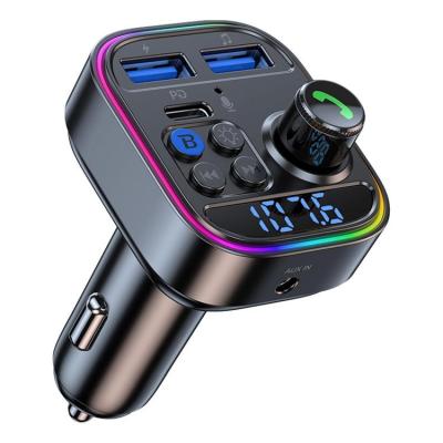 Wireless Fm Radio Transmitter Car Mp3 Player Audio Music Adapter Wireless Car Charger with 3 Ports &amp; 7-Color Atmosphere Light Hands Free Calling for Most Cars brilliant