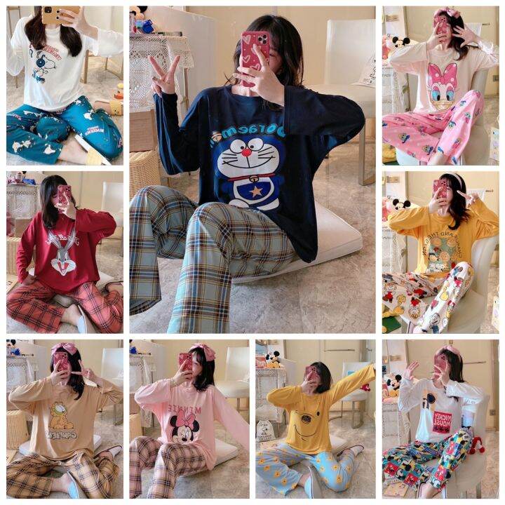 ส่งเร็วพิเศษ!] Alinda__Shop ✨มาใหม่✨ชุดนอนลายการ์ตูน 30 ลาย โอเวอร์ไซส์  นุดนอนน่ารัก ชุดนอนเสื้อยืดแขนยาว+กางเกงขายาว ผ้ายืด Free Size Yy |  Lazada.Co.Th