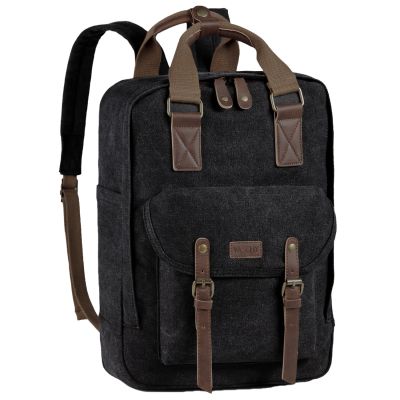 ✙▣▽ VASCHY Vintage Canvas Leather 15.6in Laptop Backpack Adult Bookbag Rucksack for Work Travel for Men and Women