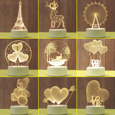 3D Night Light LED Lights Acrylic Transparent Neon Christmas Decorations USB 3D Lamp for Home Bedroom Birthday Gifts Table Lamp