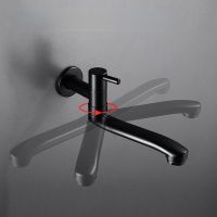 G1/2 Single Cold Leakproof Hotel Kitchen Faucet Balcony Basin Sink Home Lengthen Rotatable Mop Pool Modern Black Stainless Steel